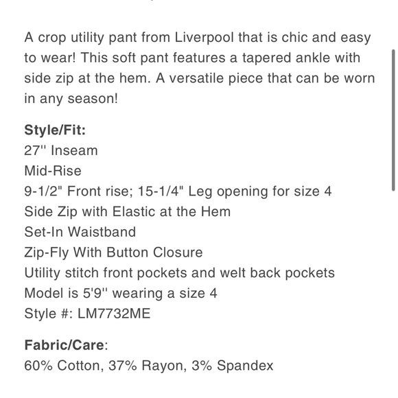 LAST CALL Liverpool 30/10 Women Crop Utility Rich Navy Joggers Pants Zip Ankle - Picture 7 of 14